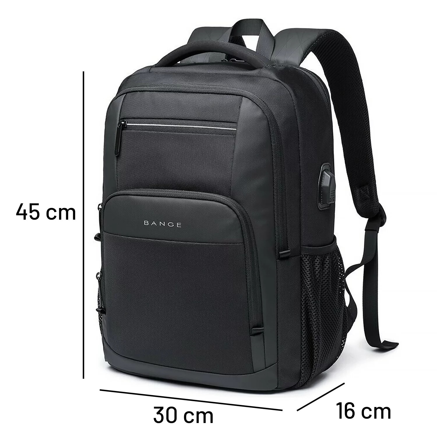Rucsac waterproof pentru laptop 15,6" Bange, 45x30x16 cm, negru, cu port USB, capacitate 35 litri
