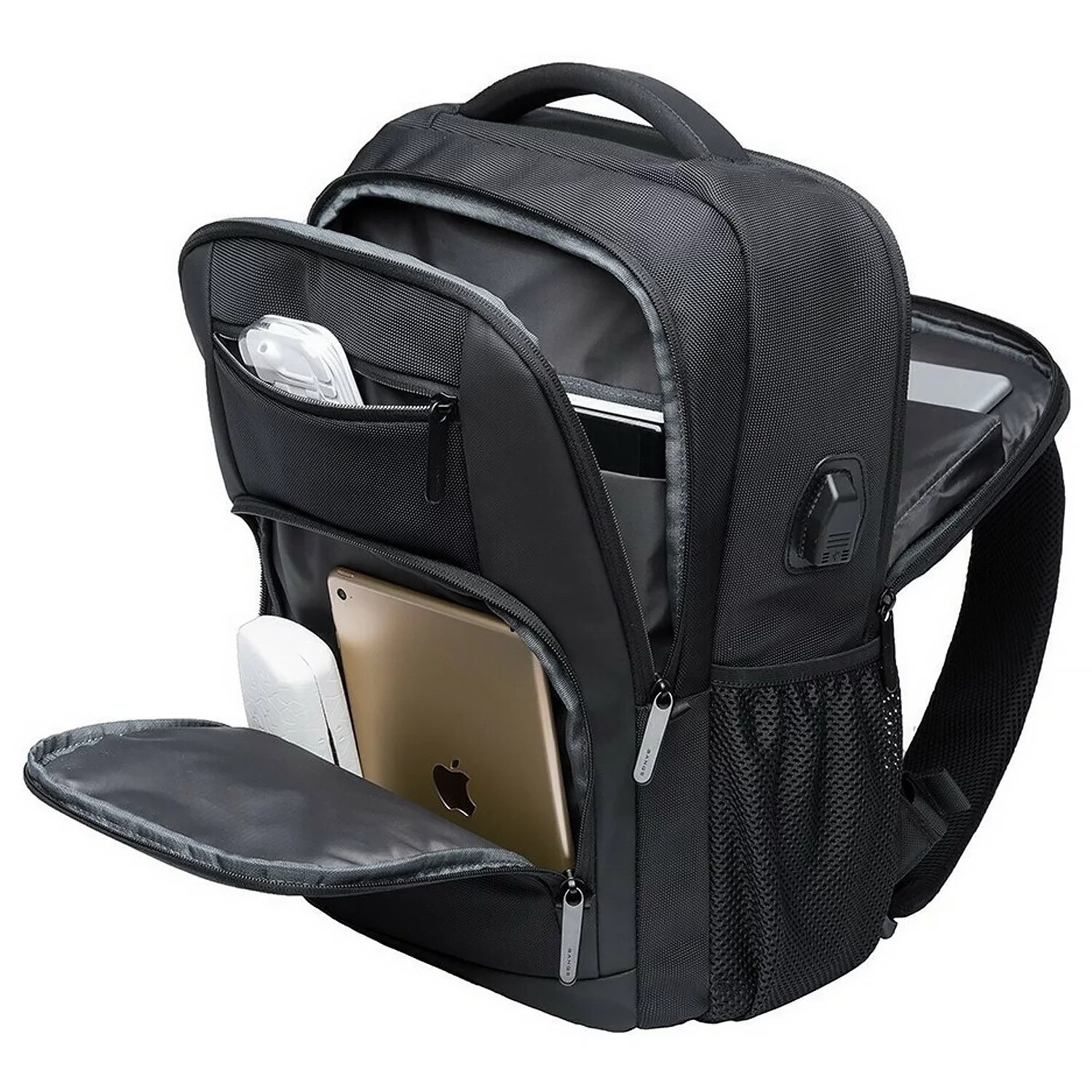 Rucsac waterproof pentru laptop 15,6" Bange, 45x30x16 cm, negru, cu port USB, capacitate 35 litri