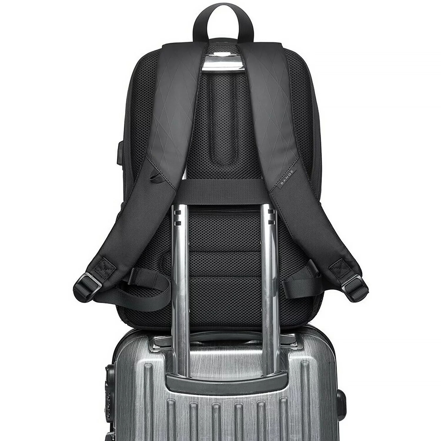 Rucsac waterproof pentru laptop 15,6" Bange, 45x30x16 cm, negru, cu port USB, capacitate 35 litri