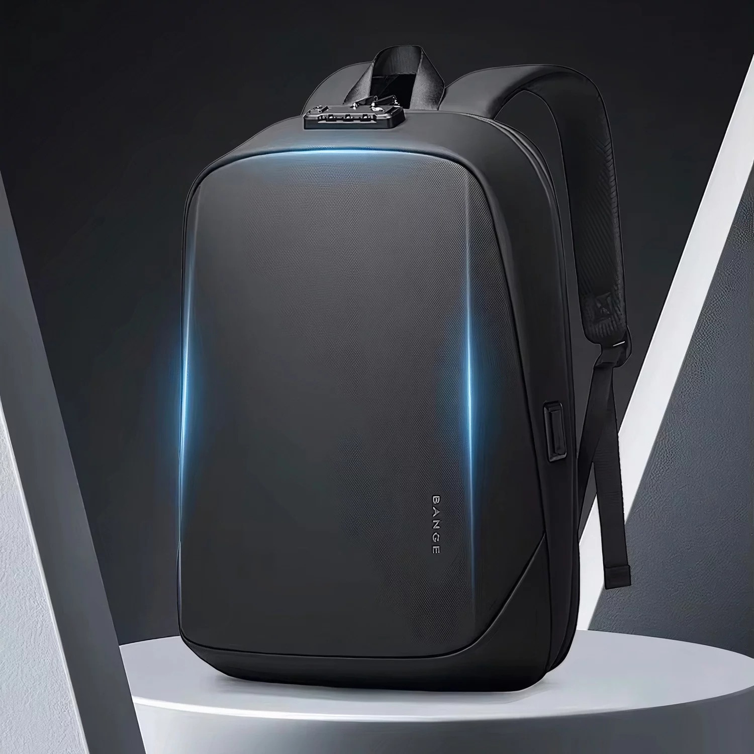 Rucsac waterproof Bange 15.6", 47x12.5x30cm, negru, capacitate 18 litri, sistem antifurt cu inchidere TSA
