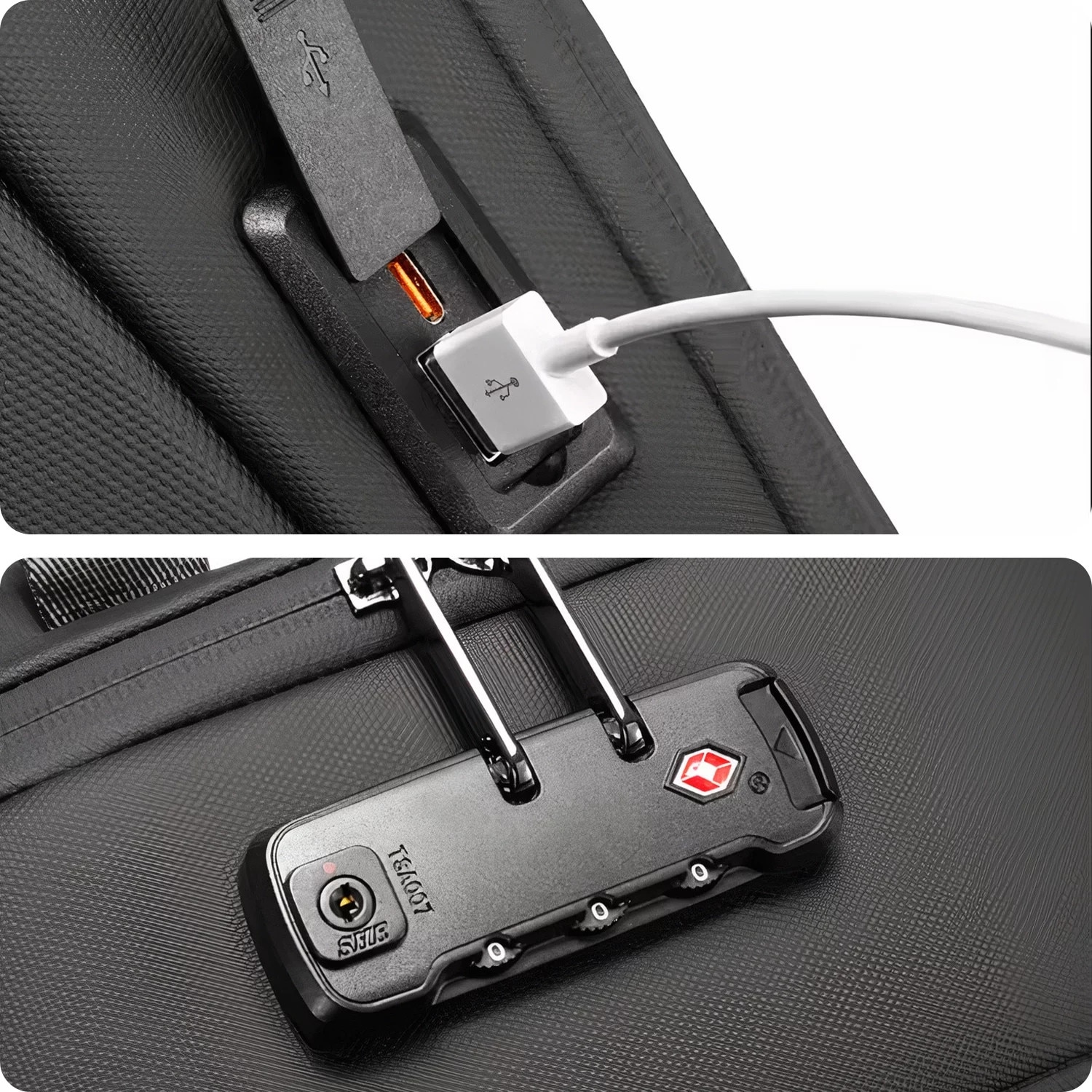 Rucsac waterproof Bange 15.6", 47x12.5x30cm, negru, capacitate 18 litri, sistem antifurt cu inchidere TSA