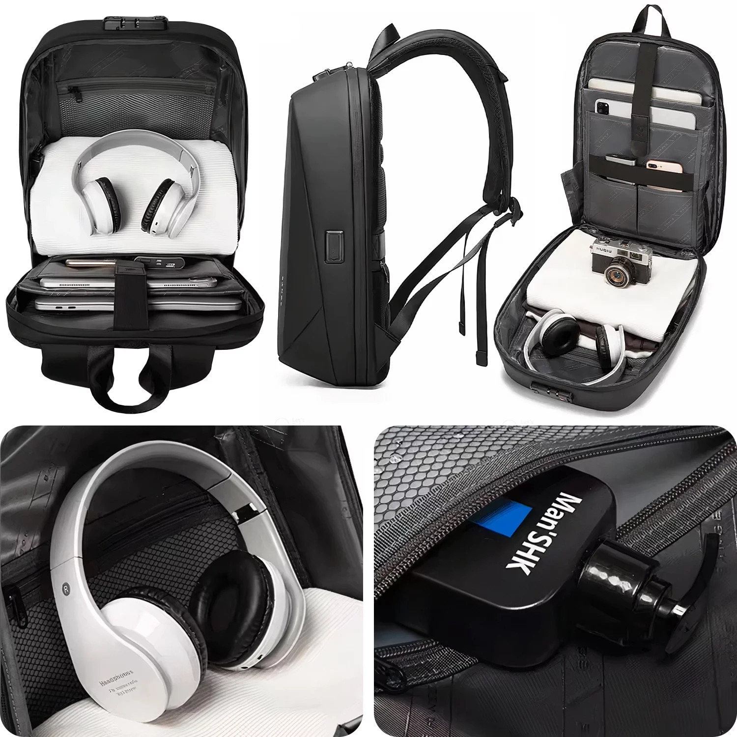 Rucsac waterproof Bange 15.6", 47x12.5x30cm, negru, capacitate 18 litri, sistem antifurt cu inchidere TSA