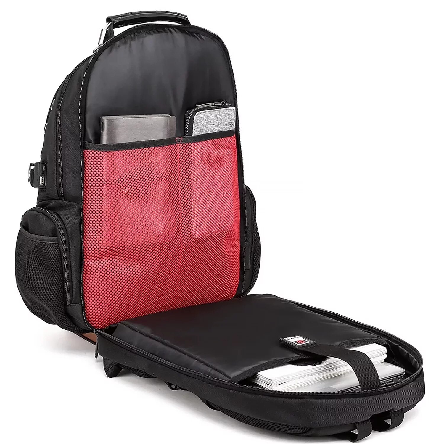 Rucsac waterproof Bange, pentru laptop 15", 48x35x23 cm, 35 litri, negru, cu sistem de incarcare USB