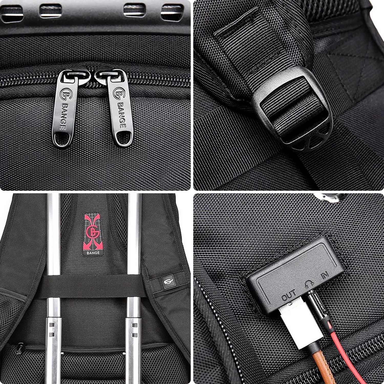 Rucsac waterproof Bange, pentru laptop 15", 48x35x23 cm, 35 litri, negru, cu sistem de incarcare USB