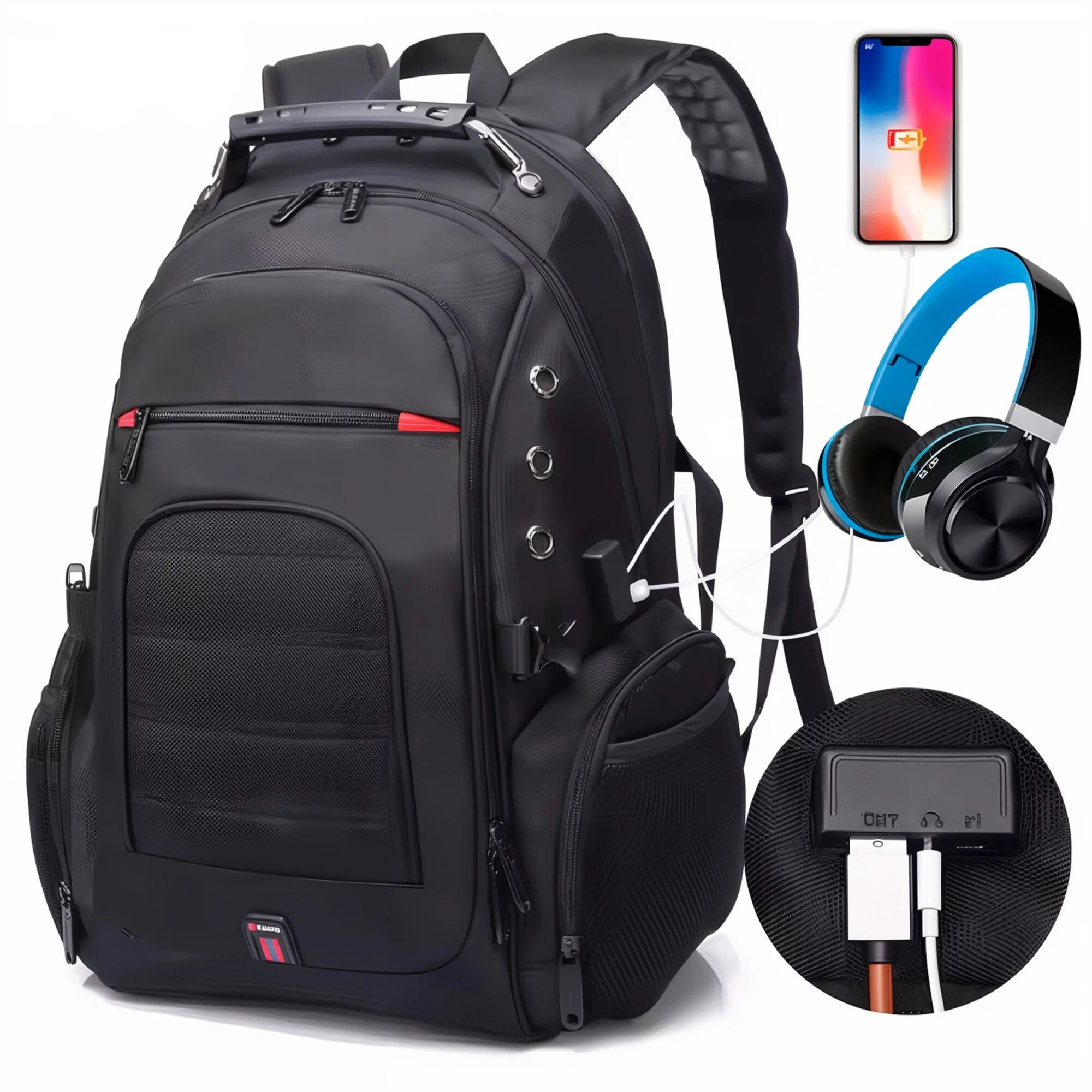 Rucsac waterproof Bange, pentru laptop 15", 48x35x23 cm, 35 litri, negru, cu sistem de incarcare USB