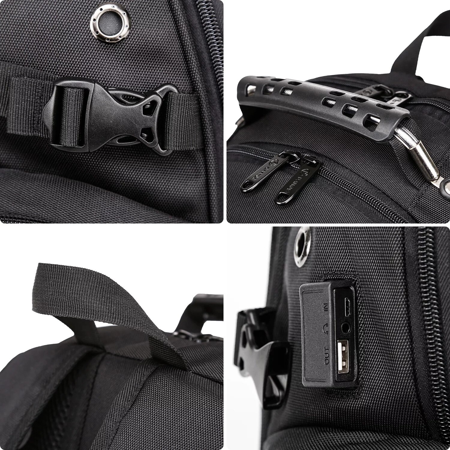 Rucsac waterproof Bange, pentru laptop 15", 48x35x23 cm, 35 litri, negru, cu sistem de incarcare USB
