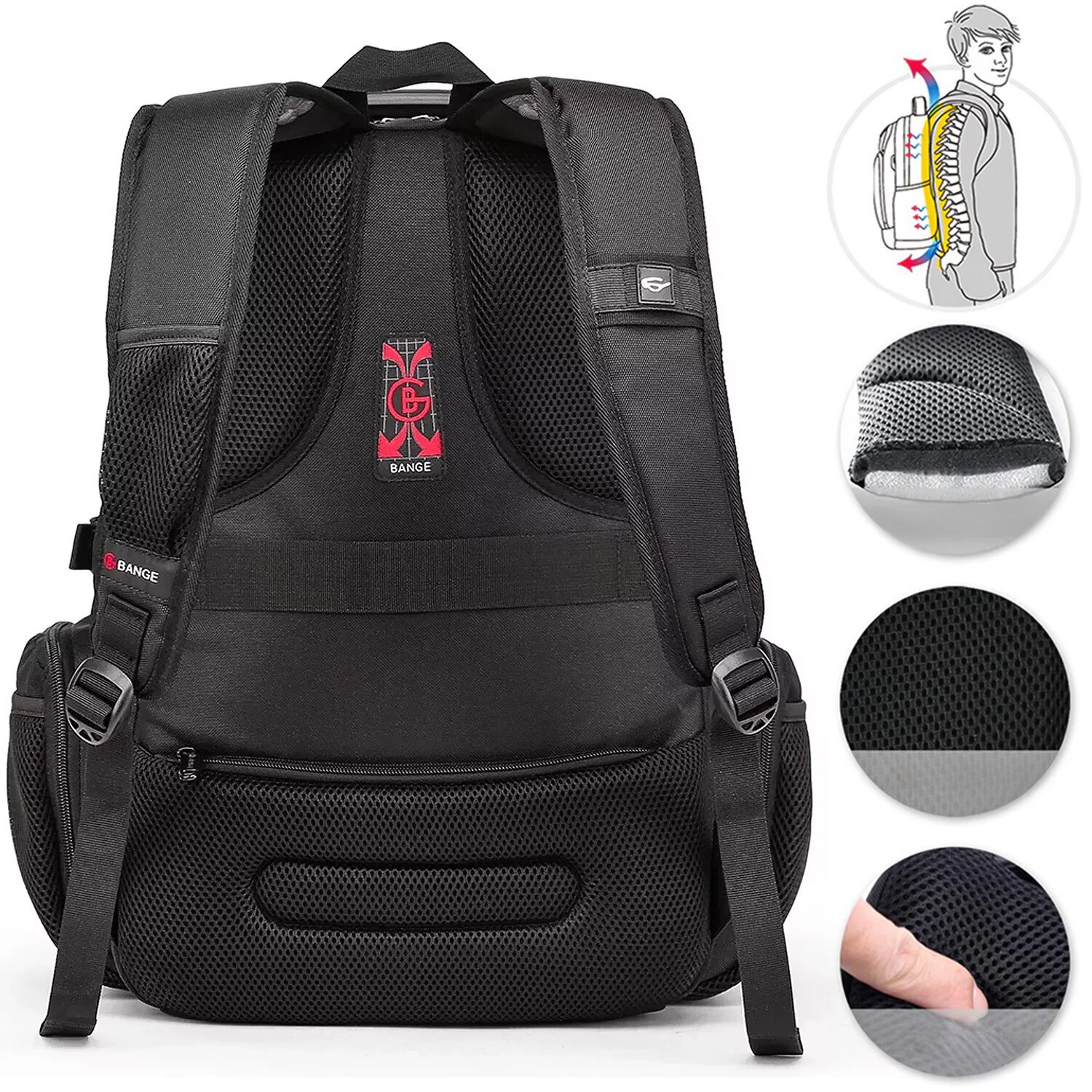 Rucsac waterproof Bange, pentru laptop 15", 48x35x23 cm, 35 litri, negru, cu sistem de incarcare USB
