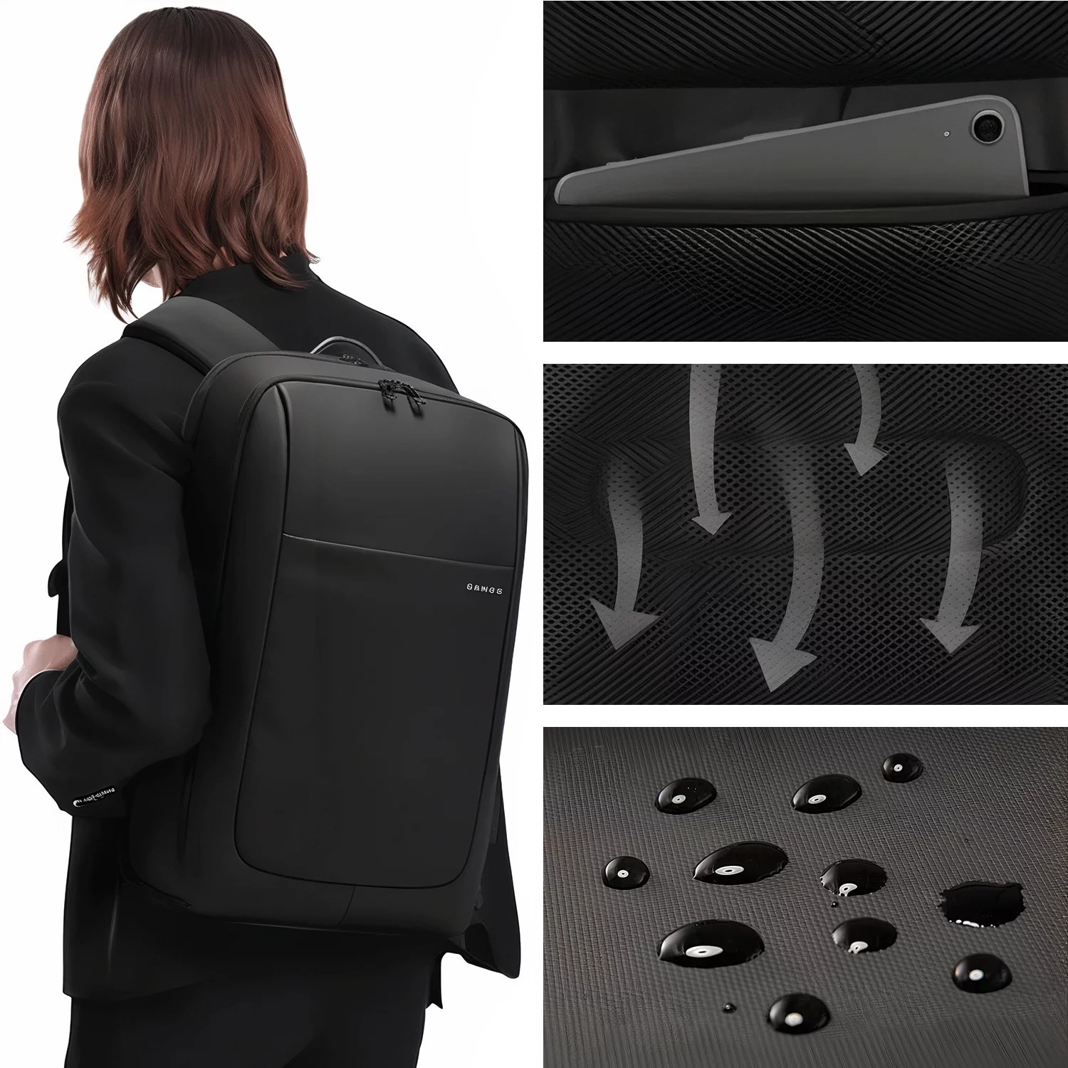 Rucsac waterproof Bange, pentru laptop 15.6", 46x30x16 cm, 30 litri, negru