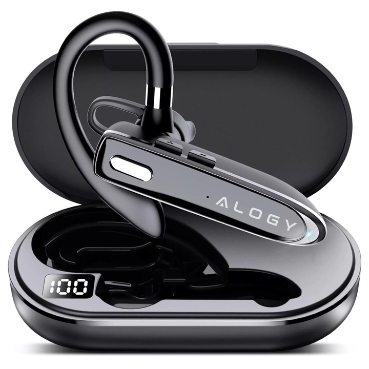 Alogy vezeték nélküli fejhallgató töltőtokkal, Bluetooth 5.1, fekete, 10-12 órás akkumulátor-üzemidő, 6x11x2,2 cm