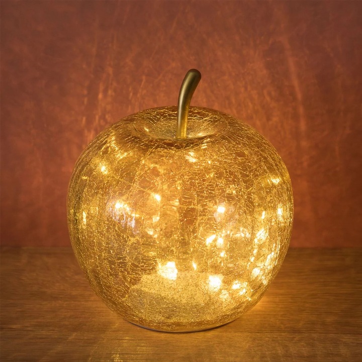 Lampa din Sticla in Forma de Mar Auriu cu Model & 15 Becuri LED Ø16x16cm - Alb Cald