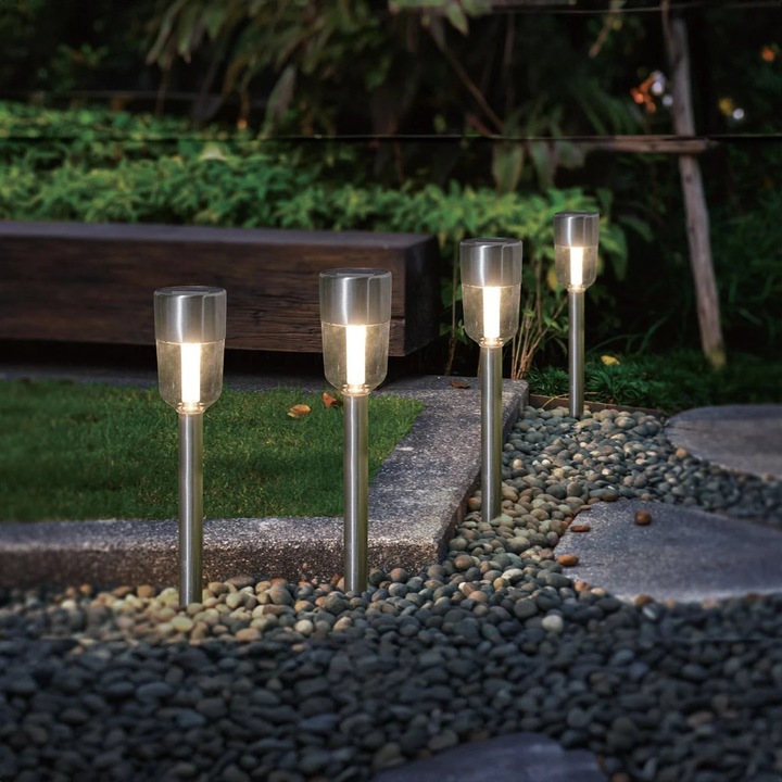 Lampa Solara Rotunda Argintie Stick 34.8cm