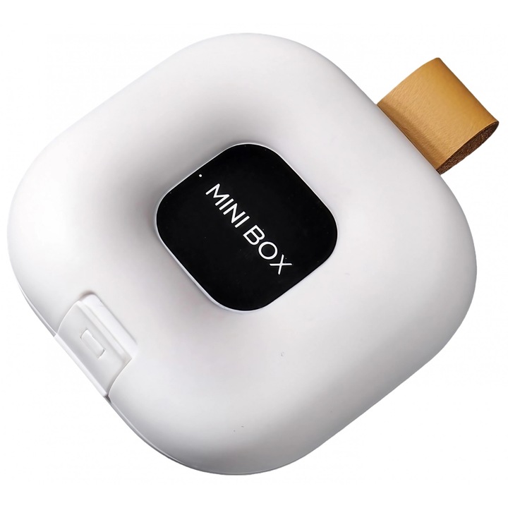 Gyógyszertartó Doboz, 4 Rekeszes, Légmentes Záródás, Hordozható, Négyzetes, Fehér/Fekete, PP, 7.6x2.9x7.8 cm, Stef's Cat