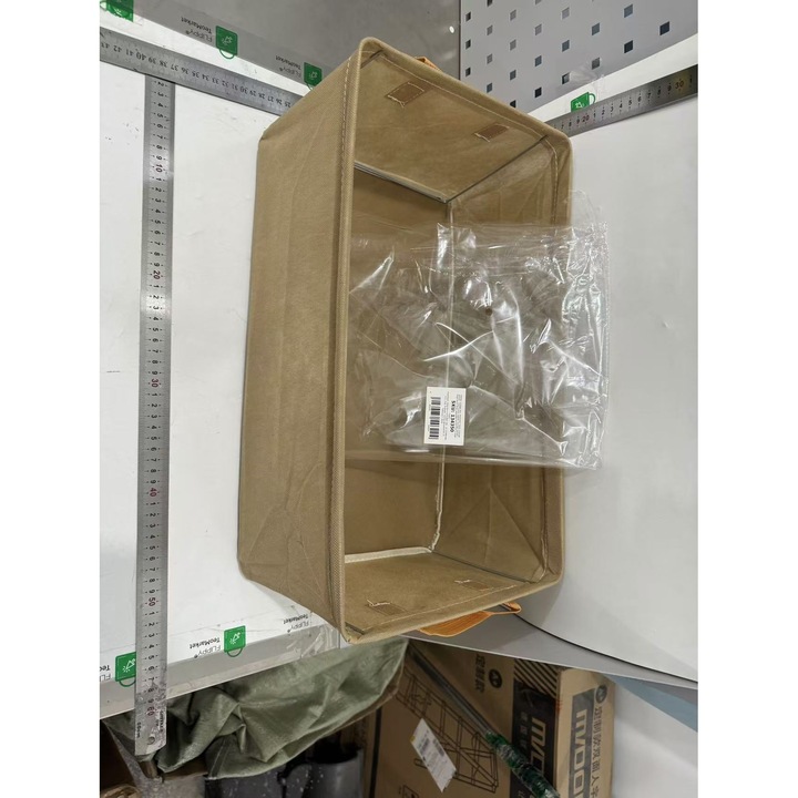 OEM Кутия за съхранение, за дрехи, вещи, от текстил с метална рамка, странични дръжки, правоъгълна форма, 47 x 28 x 20 см, обем 26 л, каки