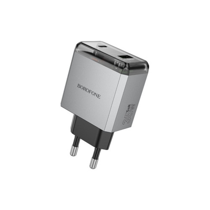 Incarcator pentru Priza, Type-C + UBS-A, PD35W, QC3.0, 5V/3A - Borofone Lena (BN20) - Metal Gray