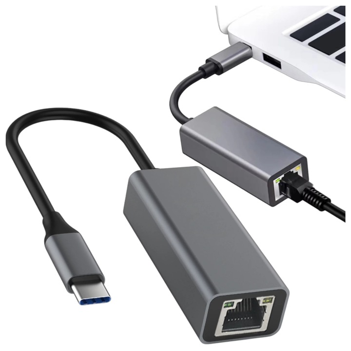Adapter USB-C la Ethernet Alogy, 1000 Mbps, compact, negru