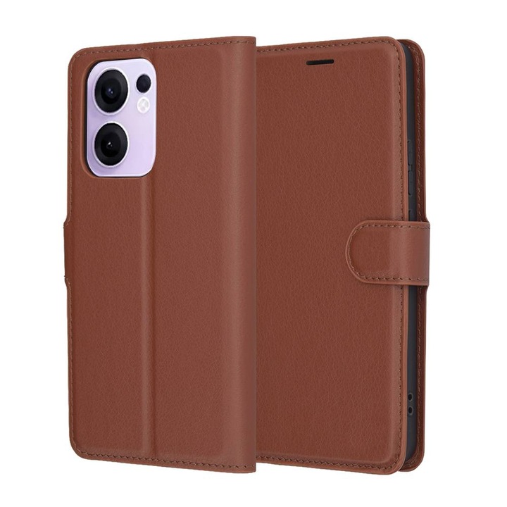 Кейс за Oppo Reno 13F 13FS 4G 5G тип карта с магнитно закопчаване, слотове за карти и функция стойка Кафяв