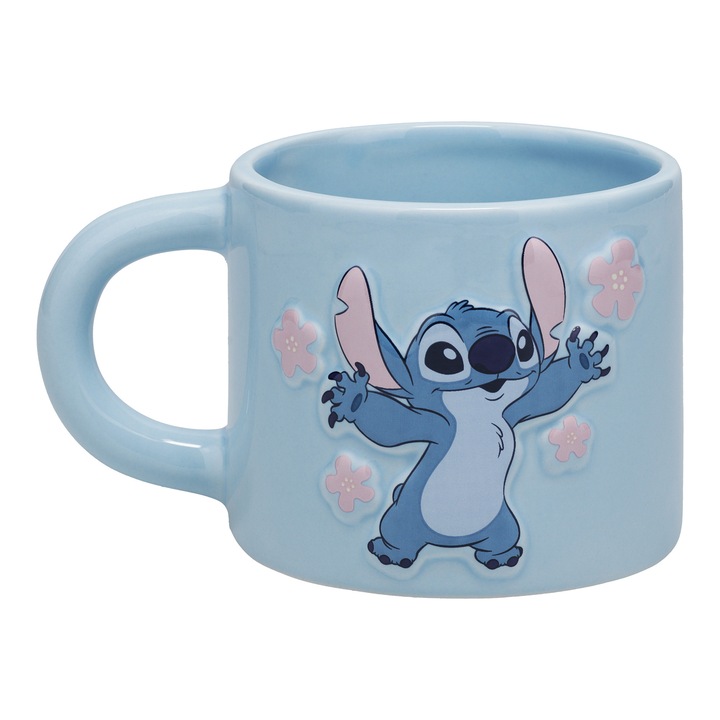 Cana embosata Disney Stitch 350ml - Paladone, albastru