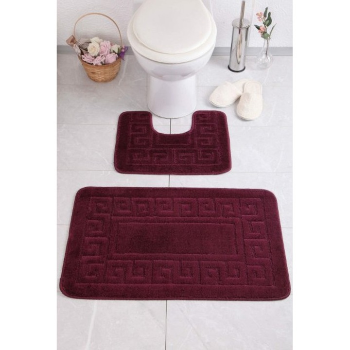 Комплект от 2 постелки за баня Модел Covorexpert Ethnic 2576, Патладжан, Размери 60 x 100 / 50 x 60 см, Лилаво, Противоплъзгащо, Антиалергично, Полипропилен