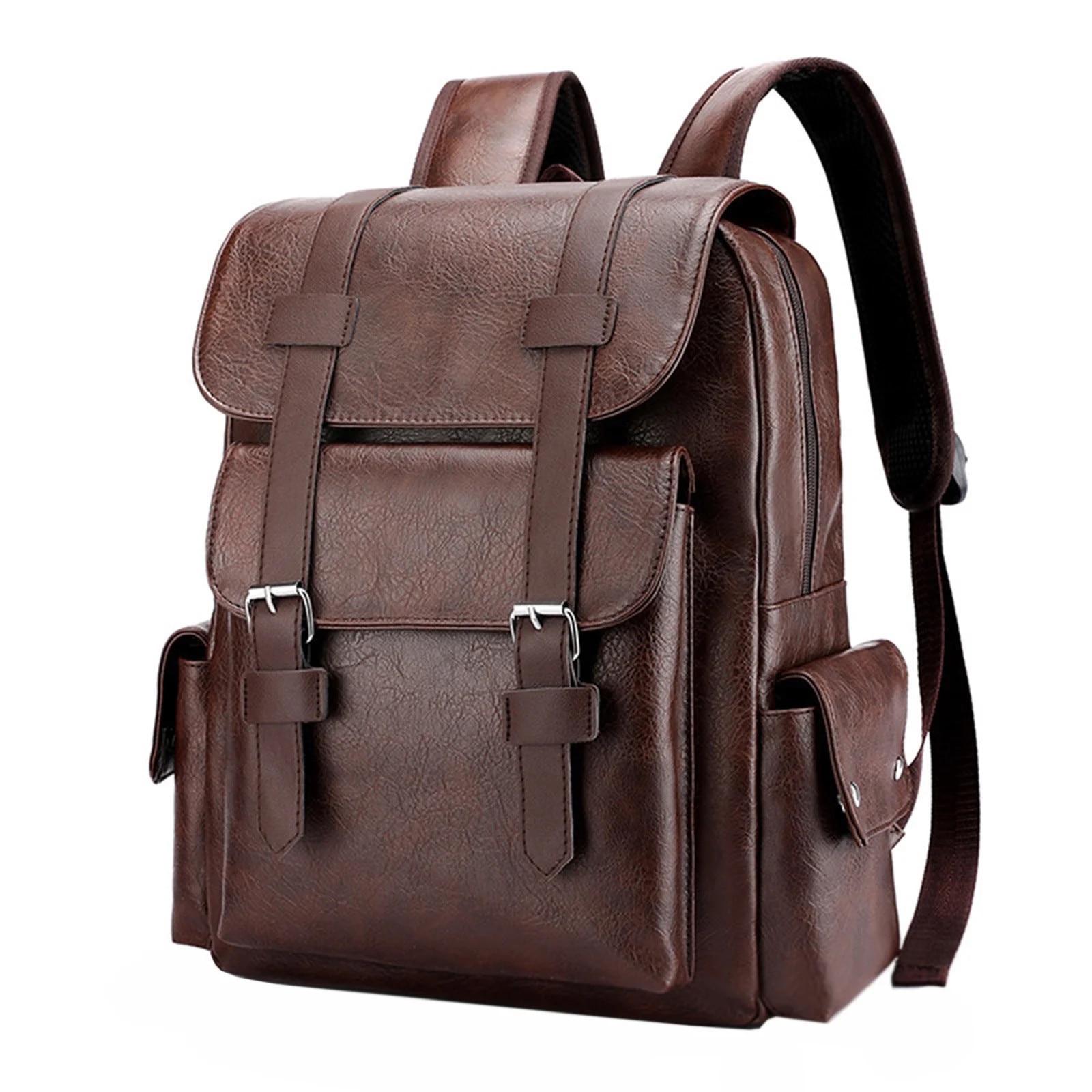 Rucsac din piele pentru laptop, 15.6 inch, maro, pentru birou si calatorii, capacitate mare