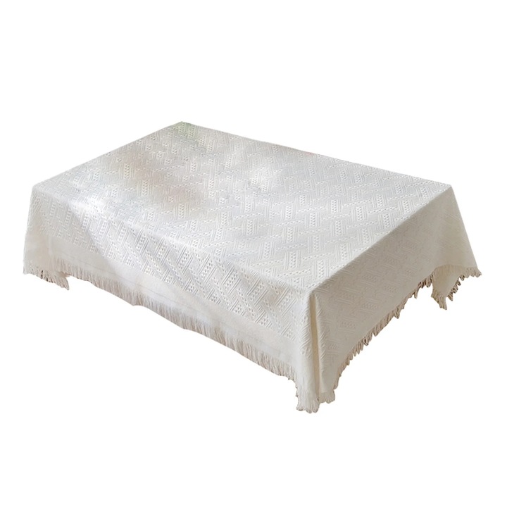 YANYXR BCS2900860 asztalterítő, gyűrődésmentes, jacquard szövet geometrikus mintával és rojtokkal, krémszínű