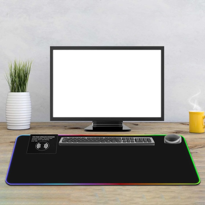 Mousepad YANYXR iluminat RGB wireless incarcare 80x30x0.4cm negru