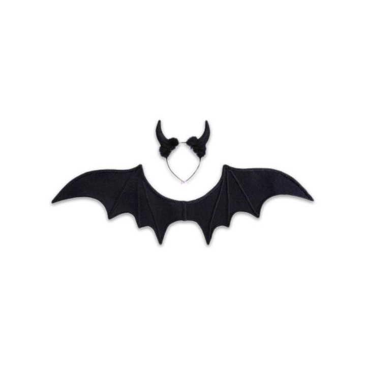 Set cornite/aripi costum carnaval, Widmann, Negru, Universal