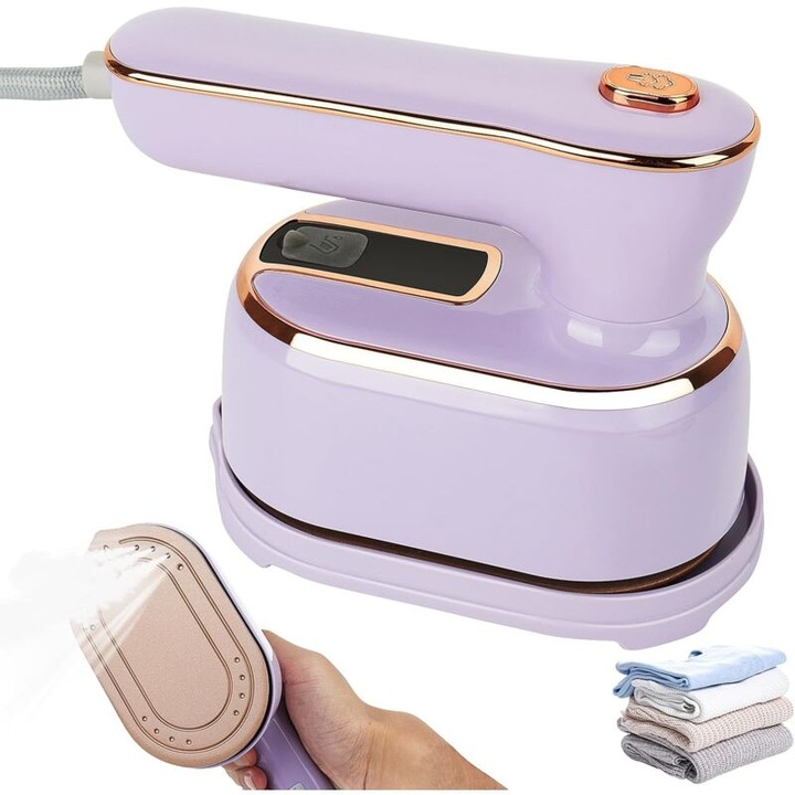 Fier de calcat cu aburi portabil, 1000W, pliabil 180°, violet, mini