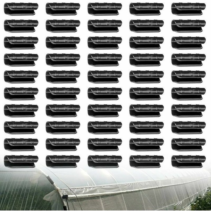 Set 50 cleme plastic pentru fixare folie sera 25mm negru