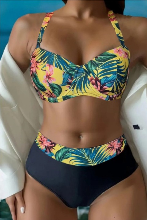 Costume de baie 2 piese, slip clasic, marime mare, bleumarin floral 8920, Negru
