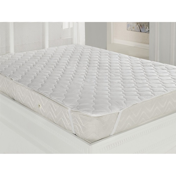 Protectie saltea matlasata, Coneltex, dimensiuni 140x200 cm, dreptunghiulara, densitate 100 g/mp, umplutura fibra siliconizata antialergica, culoare alba