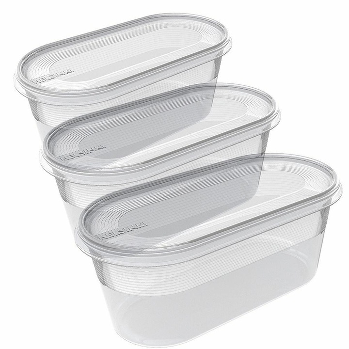 Set 3 cutii alimentare Helsinki, transparent, 3x800ml, 19,5x10x8,5cm