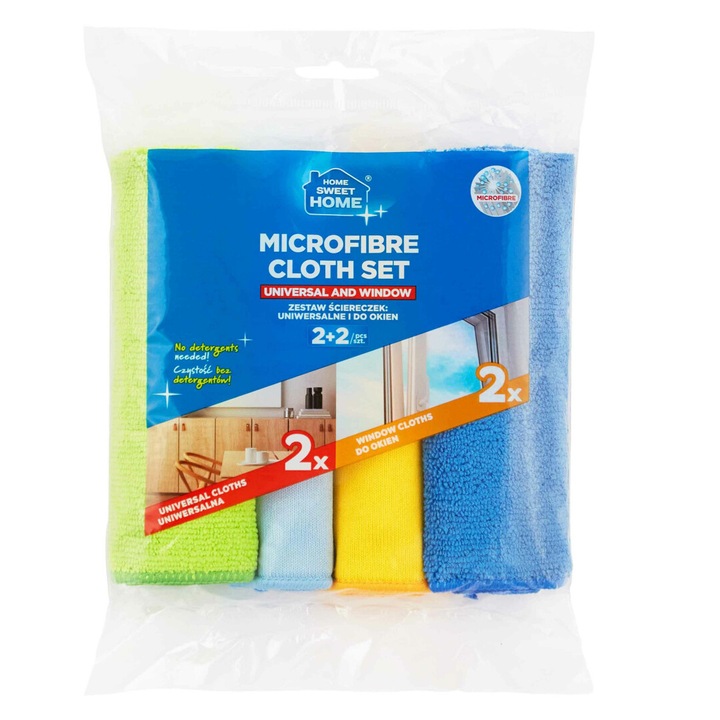 Set lavete microfibra 2+2 Spontex, 30x30cm, multicolor