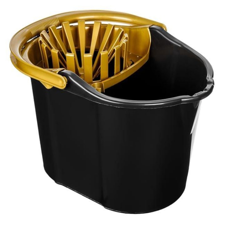 Galeata pentru Mop cu Storcator si Roti din Plastic Neagra Aurie - 20L