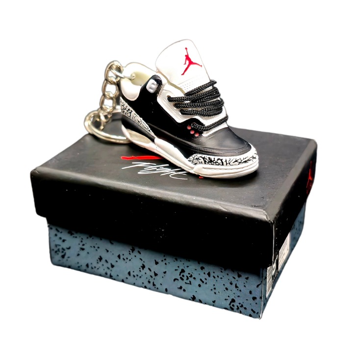 Breloc pentru chei model Air Jordan 3 Retro 88 x BlackCement, PVC/Cauciuc, 5cm x 2cm x 2cm, Multicolor