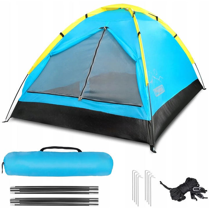 Cort camping 2 persoane Promis ALPENAIR, impermeabil, cu plasa de tantari, 140x200x100cm, set complet