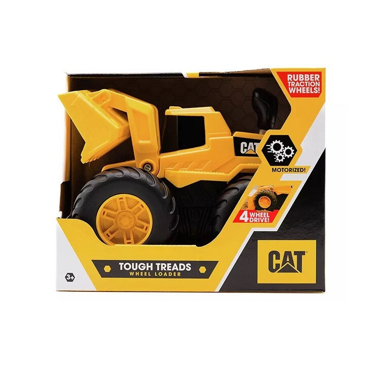 Excavator de jucarie, CAT, 4x4, 19cm, elemente mobile, galben/negru