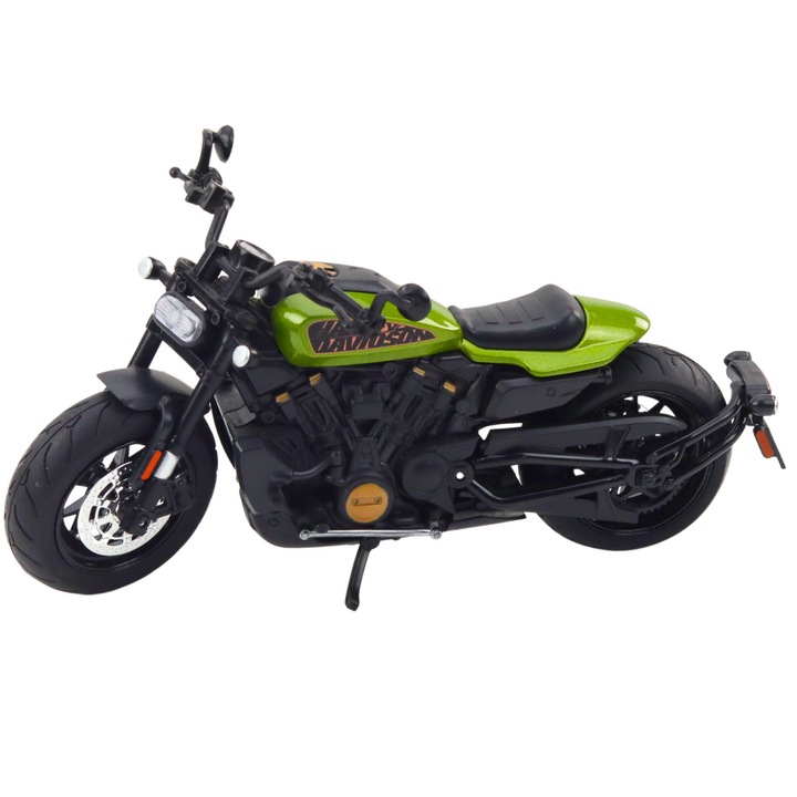 Játékmotor, Chopper, LEAN TOYS, fém, fényekkel és hangokkal, fekete/zöld, 1:12