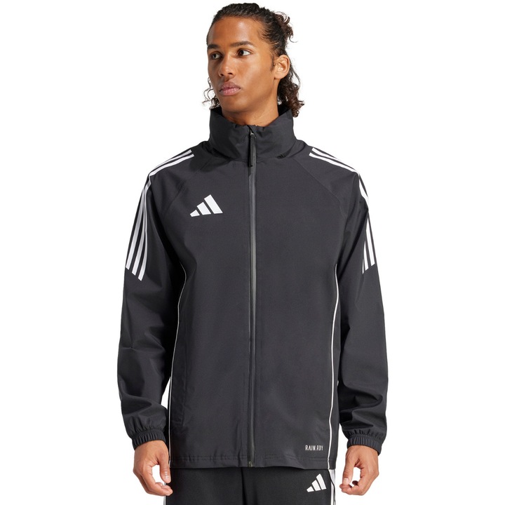 Мъжко спортно яке adidas Tiro 24 Rain, рециклиран полиестер, с регулируема качулка, Бял/Черен