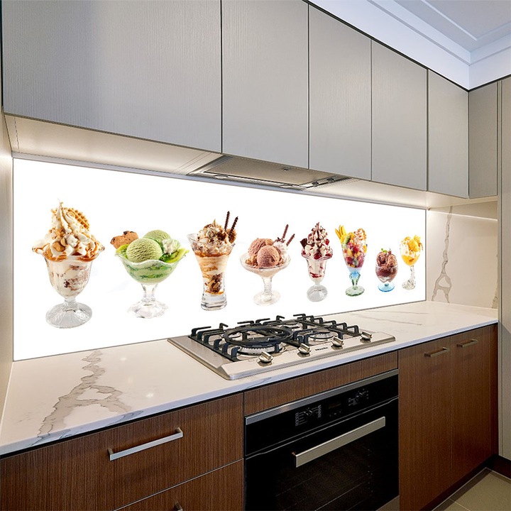 Set 3 piese panou decorativ din sticla securizata pentru bucatarie, protectie aragaz, antistropire, imprimat UV, oct044 225x65cm