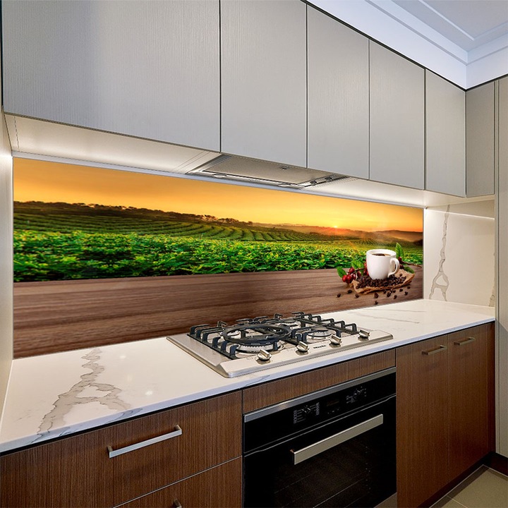 Set 3 piese panou decorativ din sticla securizata pentru bucatarie, protectie aragaz, antistropire, imprimat UV, oct046 225x65cm