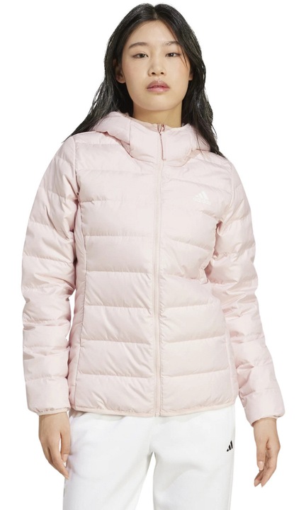 Дамско яке, adidas Essentials Light Down, светло розово, естествен пълнеж, рециклируем найлон, вградена качулка