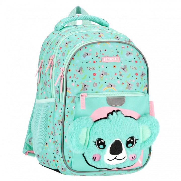 Koala iskolatáska, 2 rekesszel, 2 oldalsó zsebbel, sötétkék, 40x29x20cm, 23l