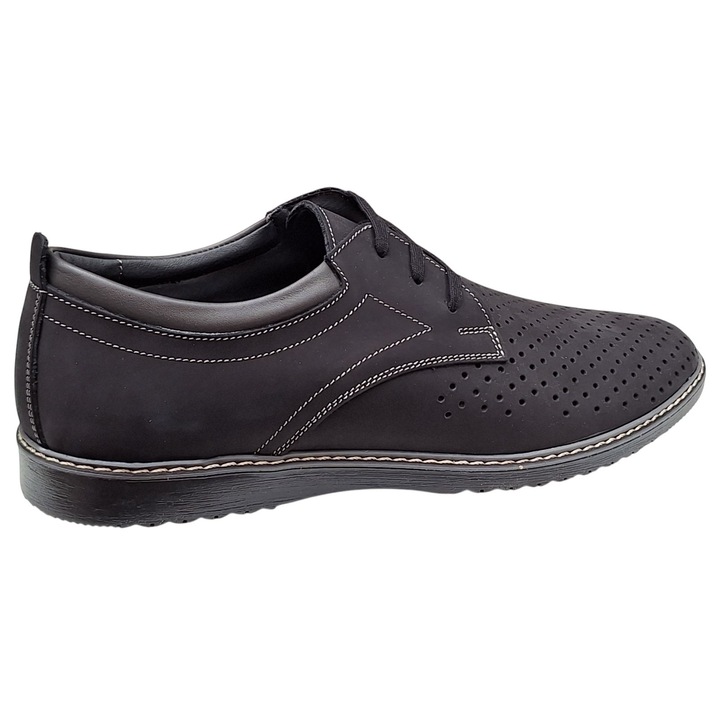 Pantofi barbati casual din piele naturala intoarsa model antilopa 200421, Negru mat