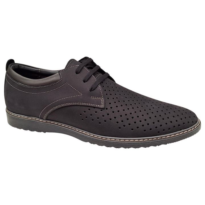 Pantofi barbati casual din piele naturala intoarsa model antilopa 200421, Negru mat