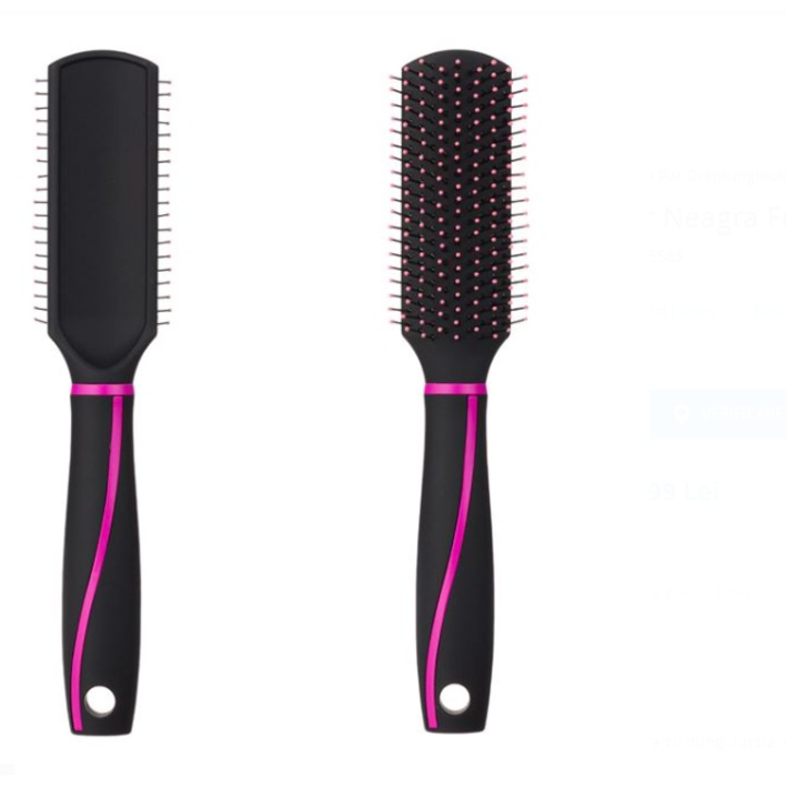 Perie Par Neagra Fucsia din Plastic Plata
