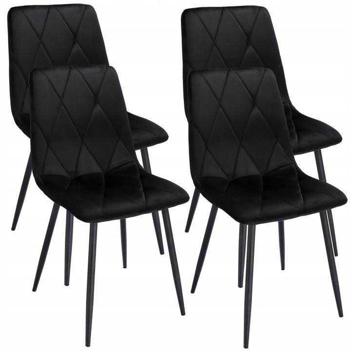 Set 4 scaune Jumi, tapitate cu velur negru, picioare metalice, 89x44x52cm