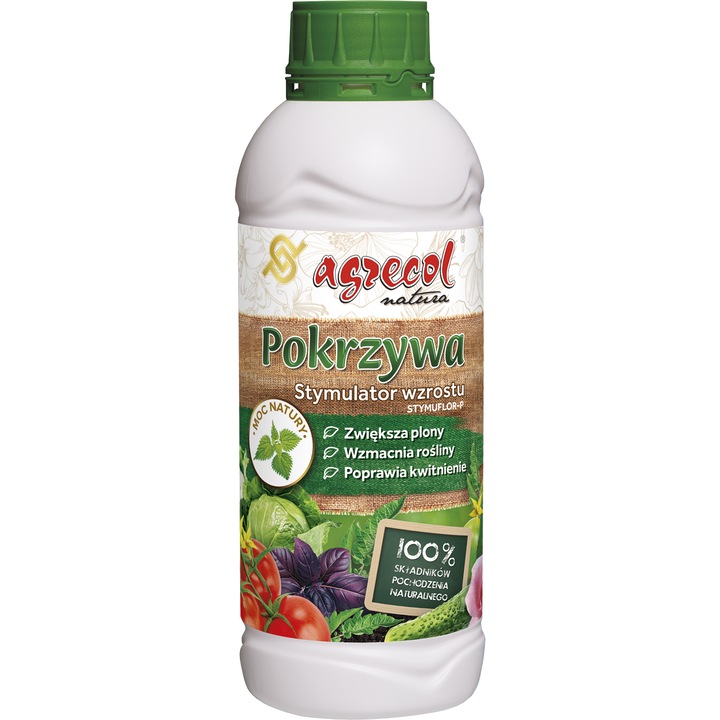 Stymulator de crestere a plantelor, Agrecol, 1L, cu extract de urzica, pentru flori si legume