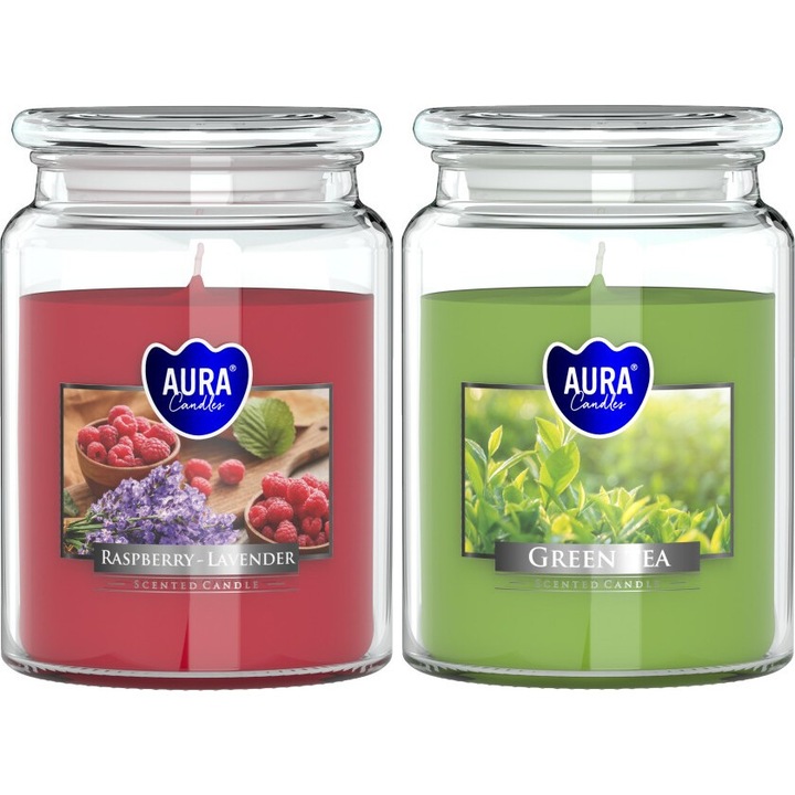 Комплект от 2 ароматни свещи в буркан Aura, 100 часа, микс от аромати