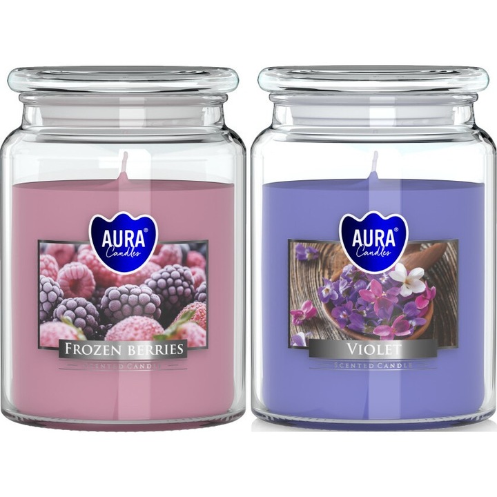 Комплект от 2 ароматни свещи в буркан Aura, 100 часа, микс от аромати
