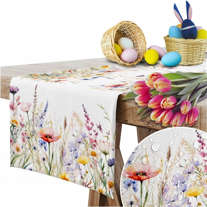 Fata de masa, Homeview, 40x180 cm, Impermeabil, Rezistent la pete, Universal, OEKO-TEX, Pentru sufragerie si bucatarie, Reutilizabil, Usor de curatat, 100% poliester, Multicolor